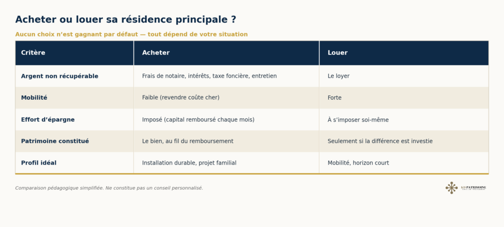 Tableau comparatif : acheter ou louer sa résidence principale